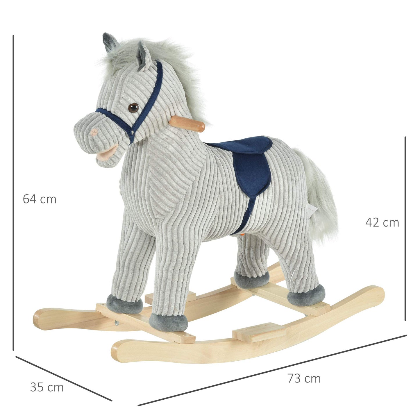 HOMCOM Cheval à Bascule pour Enfant, Jouet à Bascule en Peluche, en Forme de Cheval, à Effets sonores, avec poignées, pédale, pour 36-72 Mois, 73L x 35l x 64H cm, Gris et Blanc