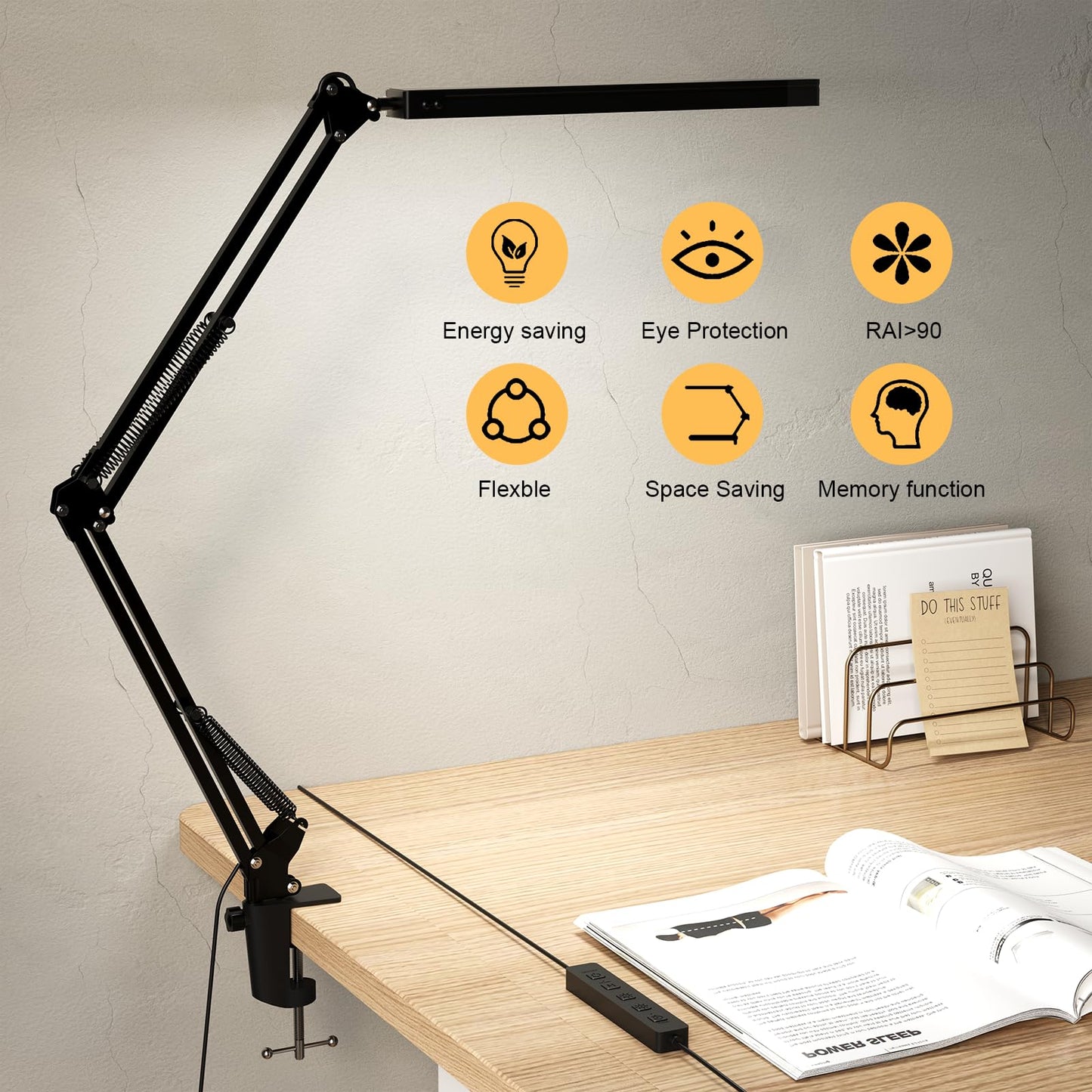 Meltrck Lampe de Bureau LED Architecte avec Pinte - 1200LM CRI≥90, 5 Modes & 11 Niveaux Luminosité, Bras Articulé 360°, Contrôle Tactile 3000K-6000K - Pour Studio/Chambre/Bureau