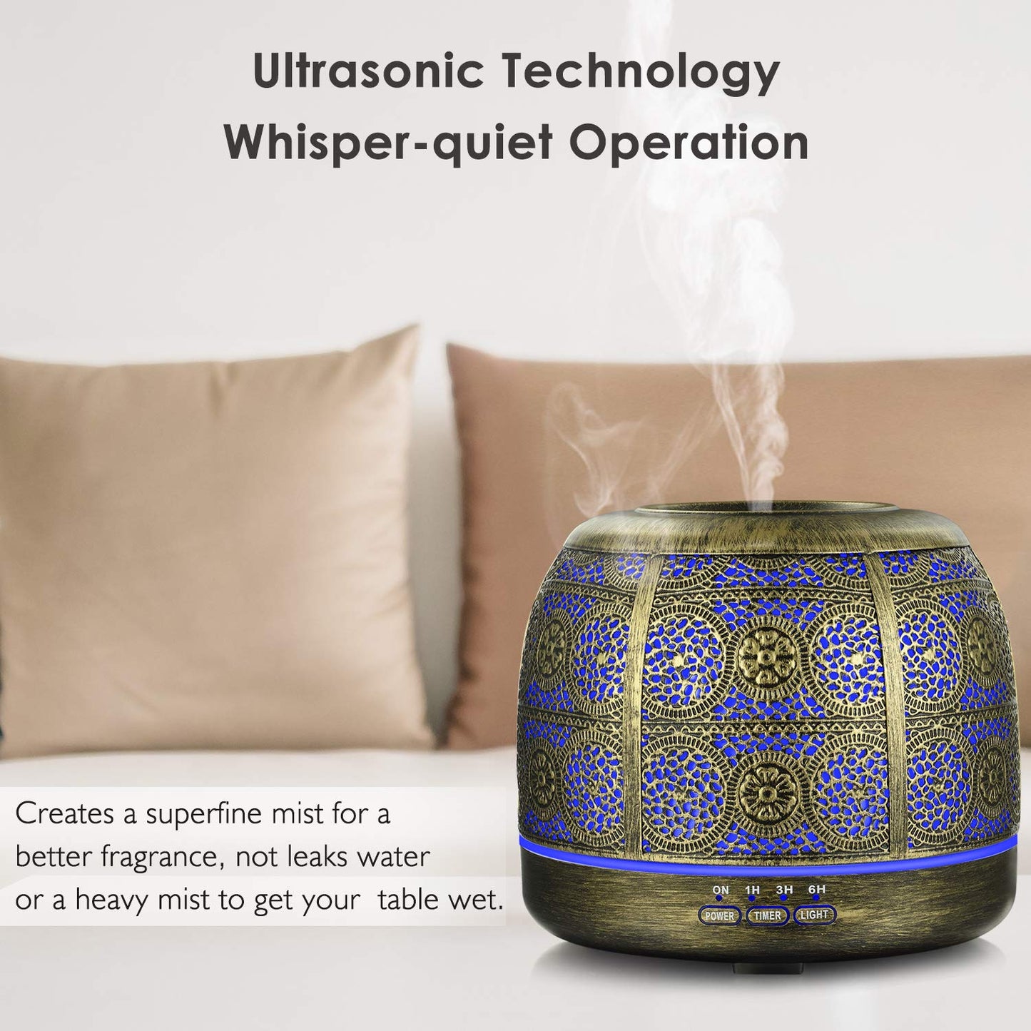 SALKING Diffuseur d'Huile Essentielle, 500ml Ultrasonique Diffuseur Huiles Essentielles Electrique, Humidificateur d'air avec 7-Couleurs Changeantes Arrêt Automatique pour Chambre/Spa/Yoga/Massage