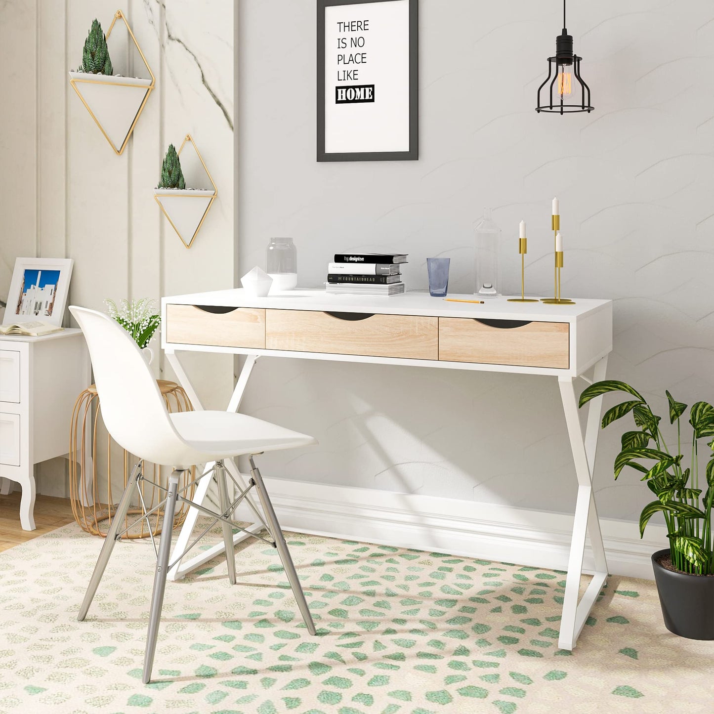 WOLTU Bureau d'ordinateur avec 3 tiroirs, 110x50x75cm, Blanc, Table de Bureau en Acier et MDF, Table de Travail, PC Table