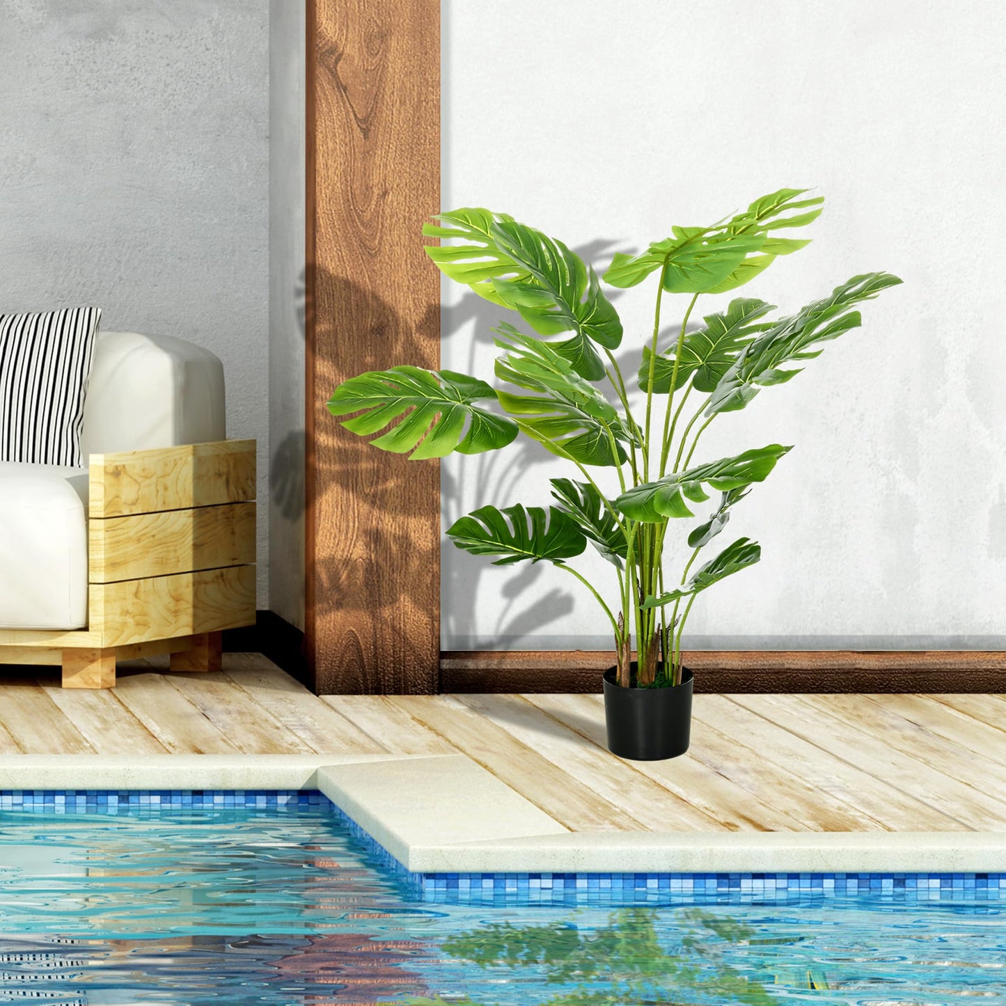 HOMCOM Plantes artificielles, Monstera Deliciosa, 120 cm de plante artificielle avec 15 branches, plante d'intérieur, arbre artificiel, plante décorative pour l'intérieur, vert