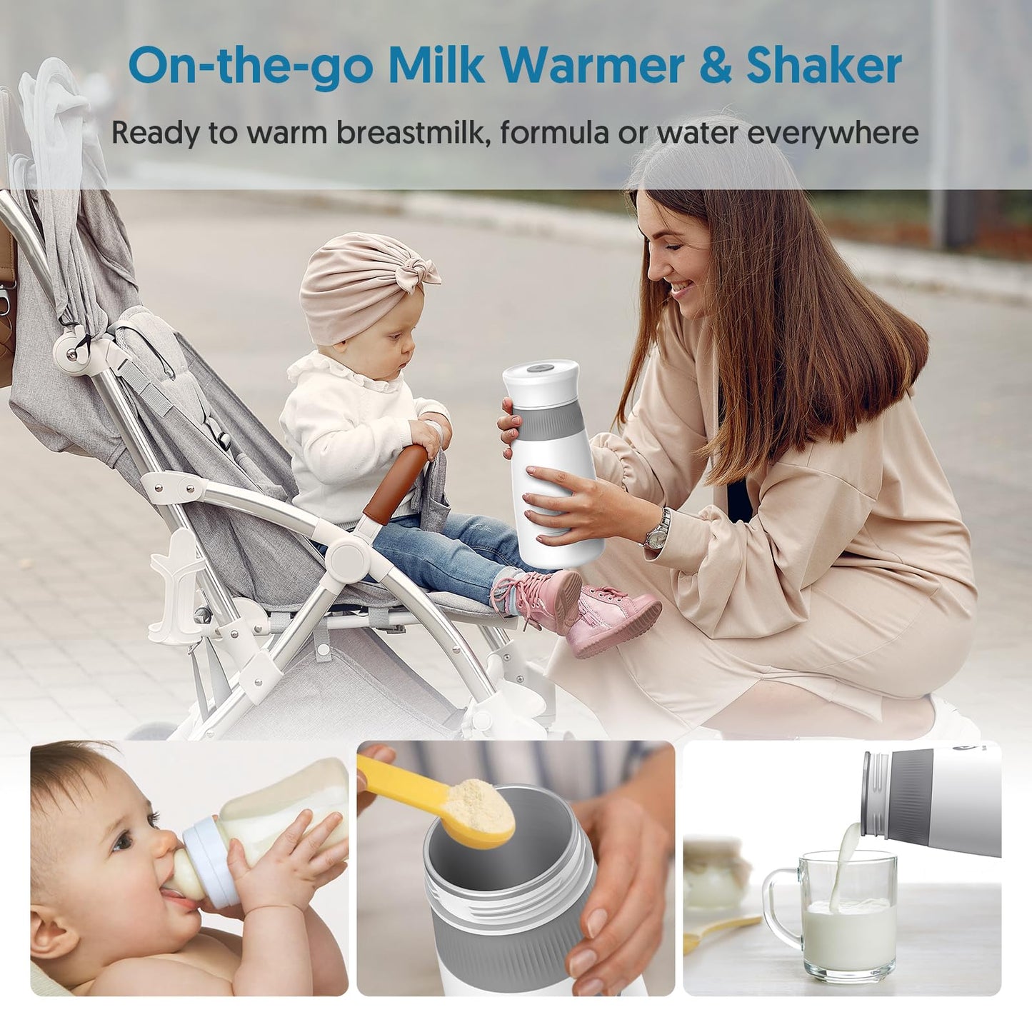 Portable Bottle Warmer, Instant Automatic Bottle Warmer and Mixer for Breast Milk or Formula, with LED Digital Temperature Display, Ideal for Travel