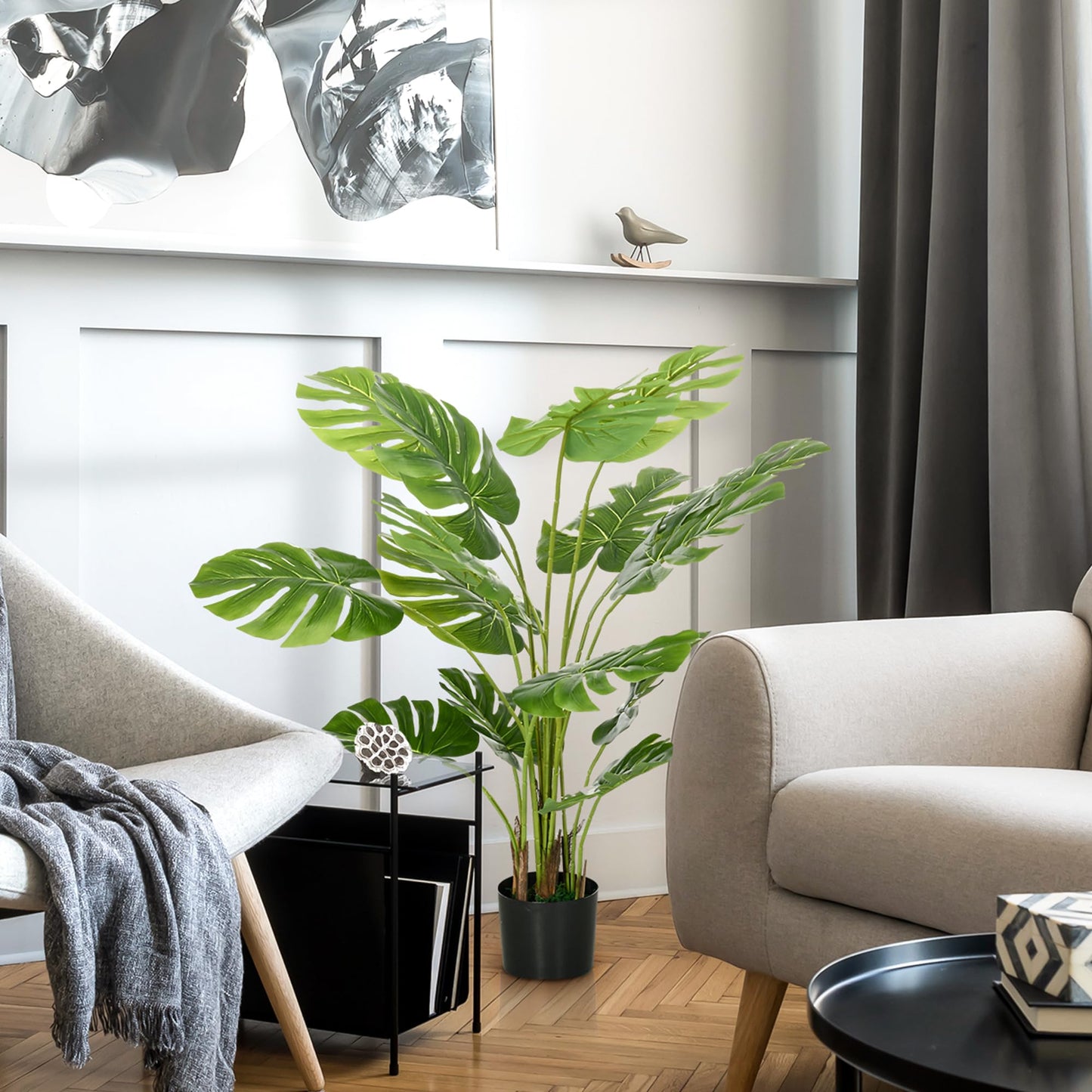 HOMCOM Plantes artificielles, Monstera Deliciosa, 120 cm de plante artificielle avec 15 branches, plante d'intérieur, arbre artificiel, plante décorative pour l'intérieur, vert