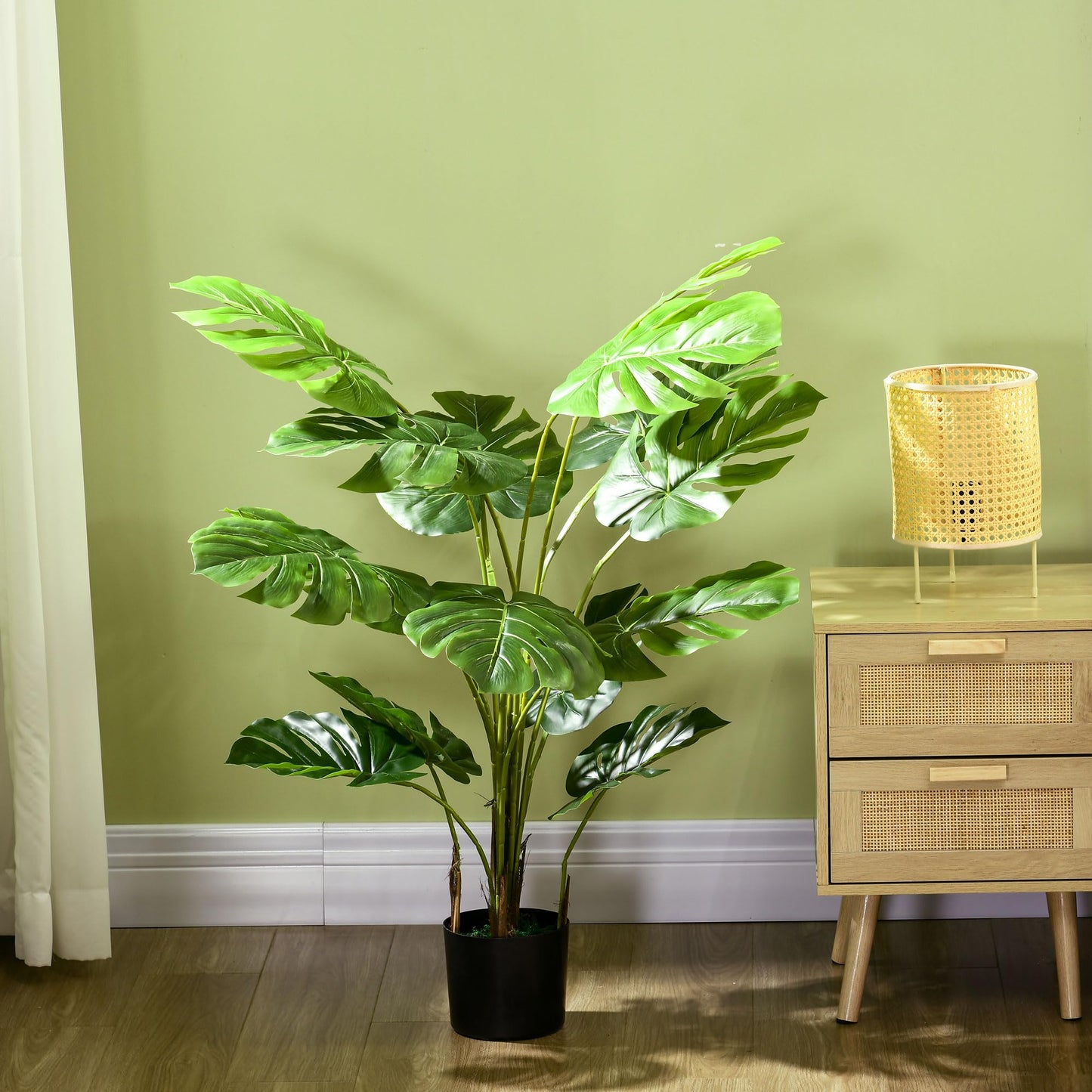 HOMCOM Plantes artificielles, Monstera Deliciosa, 120 cm de plante artificielle avec 15 branches, plante d'intérieur, arbre artificiel, plante décorative pour l'intérieur, vert
