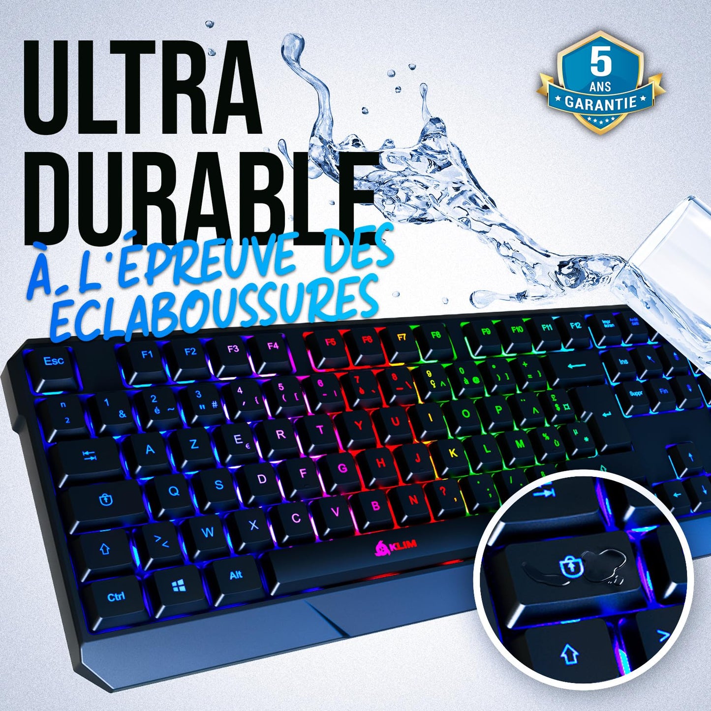 KLIM Chroma Clavier Gamer AZERTY FR - Nouveauté - Silencieux USB - Clavier Filaire Rétroéclairé LED - PC Gaming PS4 PS5 Mac - Noir