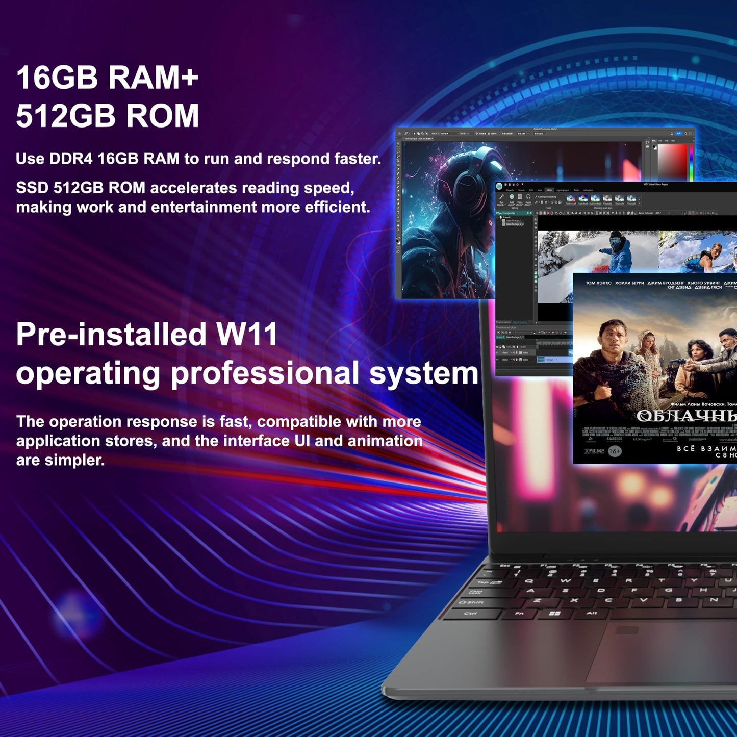 15,6 " Ordinateur portable - 16 Go de RAM 512 Go SSD, pc portable Quad Core N95, Le soutien ordinateur portable Touch ID, WiFi, BT4.2, rétroéclairage du clavier, adapté aux étudiants/entreprises