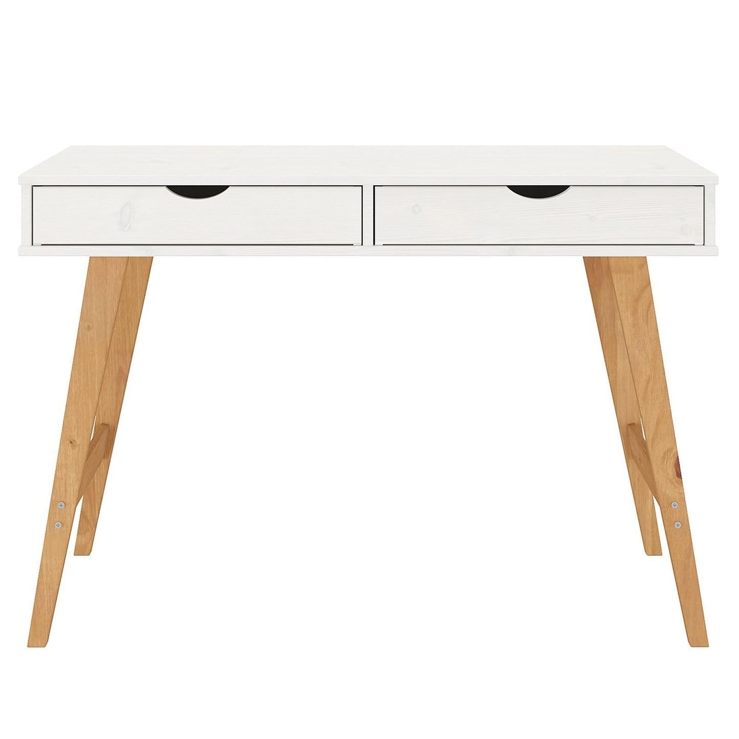 IDIMEX Bureau Milo en pin Massif lasuré Blanc avec 2 tiroirs de Rangement