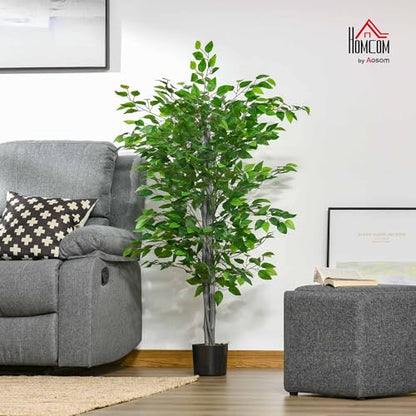 HOMCOM Arbre Artificiel Plante Artificielle ficus H.1,35 m Tronc Branches Liane Lichen Feuilles Grand réalisme Pot Inclus