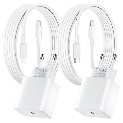 Lot de 2 pour Chargeur Rapide iPhone, 20W PD USB-C Prise Secteur avec 2m Câble USB C vers Lightning pour iPhone 14/14 pro/13/13 Pro/13 Pro Max/13 Min