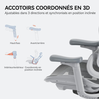 SIHOO Doro C300 Chaise de Bureau Ergonomique avec Accoudoirs Ultra Doux en 3D, Soutien Lombaire Dynamique pour Chaise Bureau à Domicile, Fauteuil de Bureau avec Dossier réglable(Blanc)