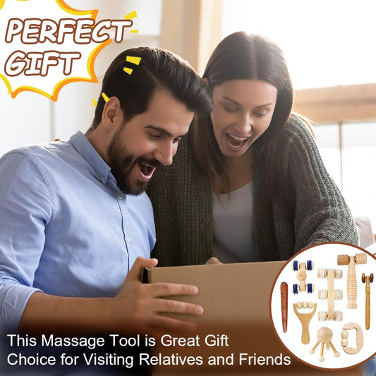 ACWOO Rouleau Massage Bois, 8PCS Ensembles d'outils de Massage en Bois Kit Maderotherapie, Masseur Anti Cellulite Drainage Lymphatique, Masseur Bois de Anti Cellulite Kit Massage Bois Professionnelle