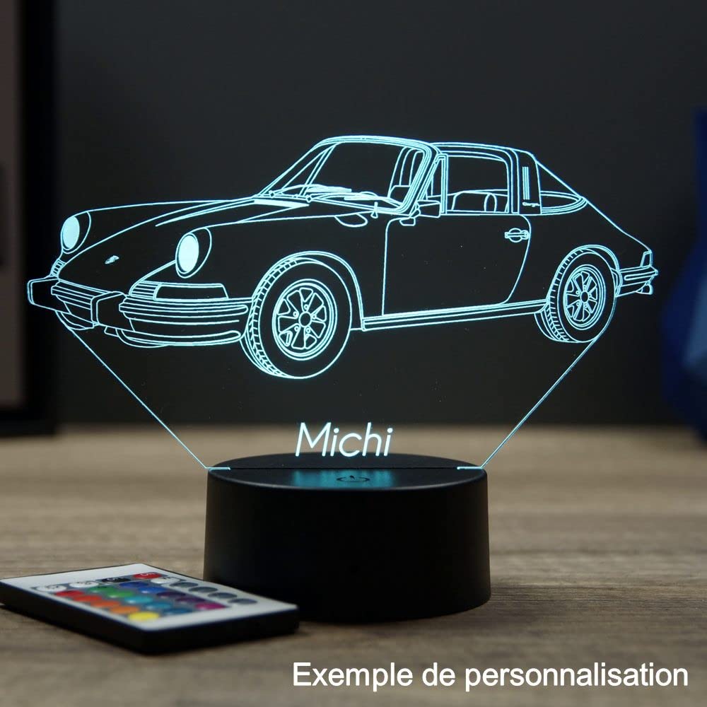 Lampe 911 Targa 1973 16 Couleurs PERSONNALISABLE, Avec Un Nom Ou Un Message, Lampe 3D, Veilleuse Ambiance Chambre, Lampe De Chevet, Porsche 911, Automobile, Voiture De Sport