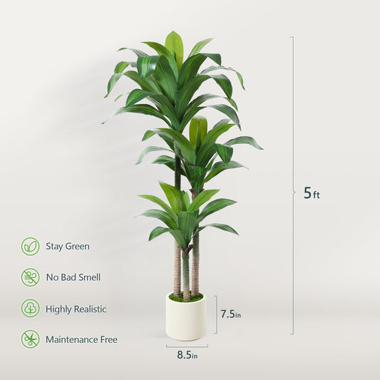 Kazeila Arbre Dragon Artificiel 150cm Fausse Plante en Pot Grande Plante Artificielle Interieur pour Maison Bureau Jardin Décoration(1Pack)