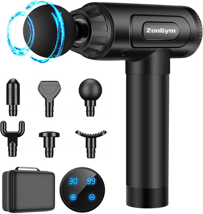 Pistolet de Massage Handheld Masseur Musculaire 30 Niveaux Réglables 6 Têtes de Massage Gun Super Silencieux LCD Masseur pour Récupération Relaxation Soulager Douleurs et Raideurs(Noir)
