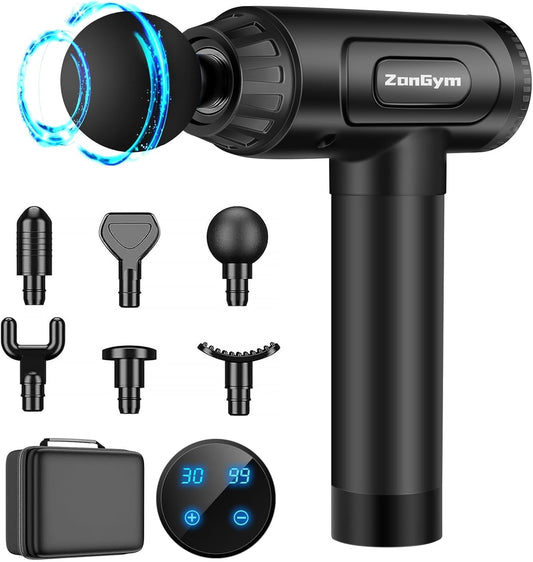 Pistolet de Massage Handheld Masseur Musculaire 30 Niveaux Réglables 6 Têtes de Massage Gun Super Silencieux LCD Masseur pour Récupération Relaxation Soulager Douleurs et Raideurs(Noir)
