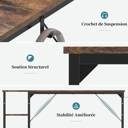 Airfish Bureau 140cm avec 2 Étagères Réglable, Petit Bureau d'Ordinateur Réversible à Gauche et à Droite, Postes de Travail Informatiques pour Domicile, Marron