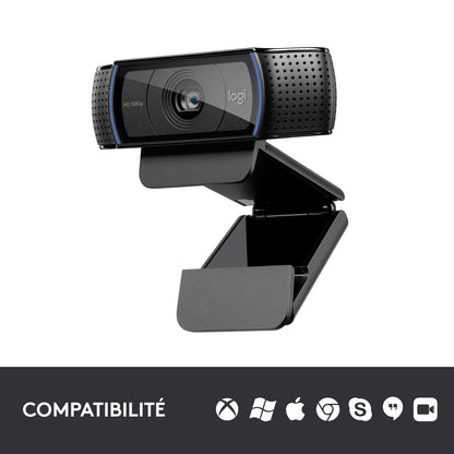 Logitech Webcam C920 HD Pro, Appels et Enregistrements Vidéo Full HD 1080p, Webcam Streaming, Deux Microphones, Petite, Agile, Réglable, PC/Mac/Portable/Tablette/Chromebook - Noir