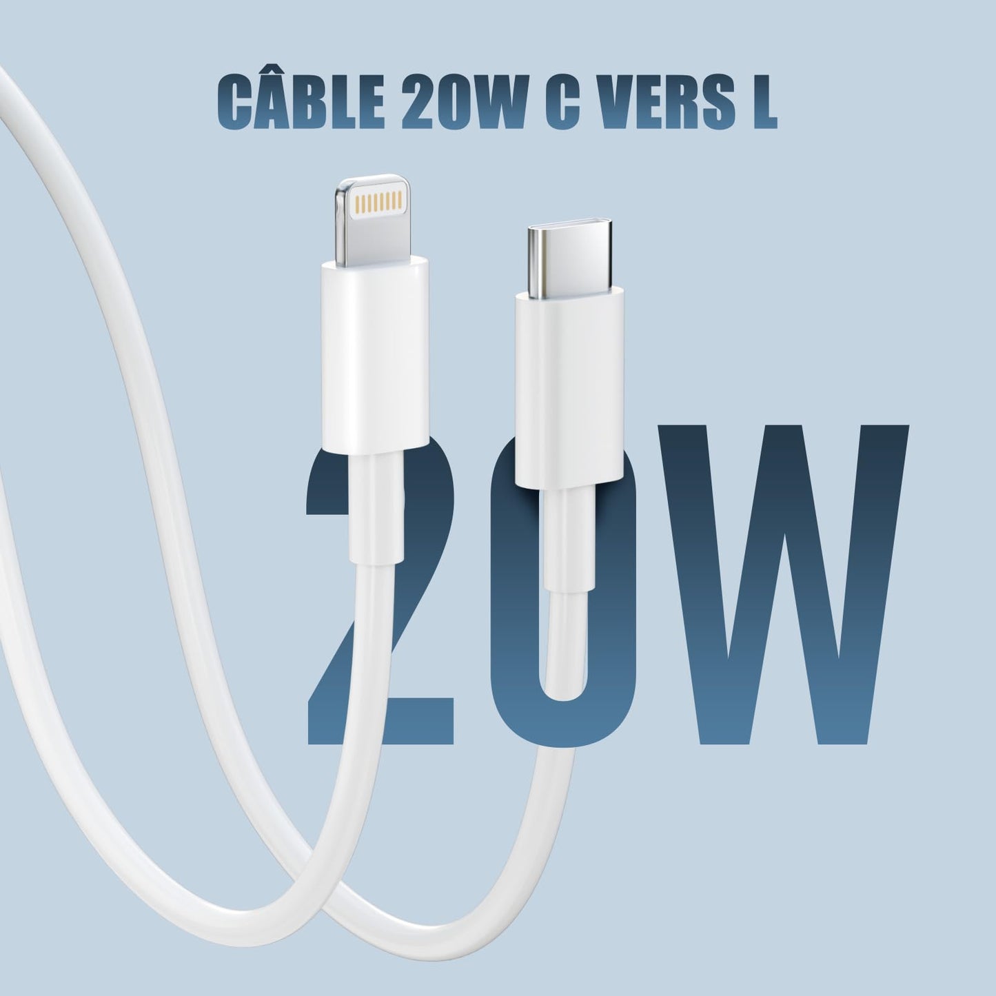 Lot de 2 pour Chargeur Rapide iPhone, 20W PD USB-C Prise Secteur avec 2m Câble USB C vers Lightning pour iPhone 14/14 pro/13/13 Pro/13 Pro Max/13 Min
