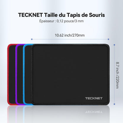 TECKNET Tapis de Souris, 27x21 cm Tapis de Souris Gamer Mousepad avec Base en Caoutchouc Imperméable et Antidérapante pour PC Bureau, Travail, Jeux, Ordinateur Portable, Ordinateur, Maison-Noir