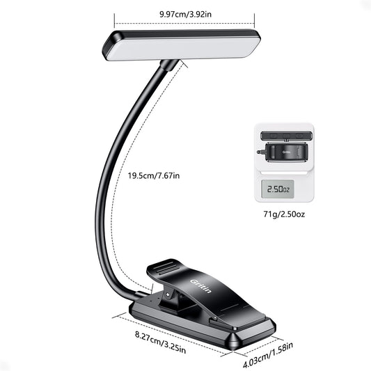 Gritin Lampe de Lecture 19 LED, Liseuse Clip Rechargeable, Protection des Yeux, Gradation en Continu & 3 Couleurs (Ambre/Blanc/Mixte), 360° Cou Flexible, Longue Durée, Portable pour Lire au Lit