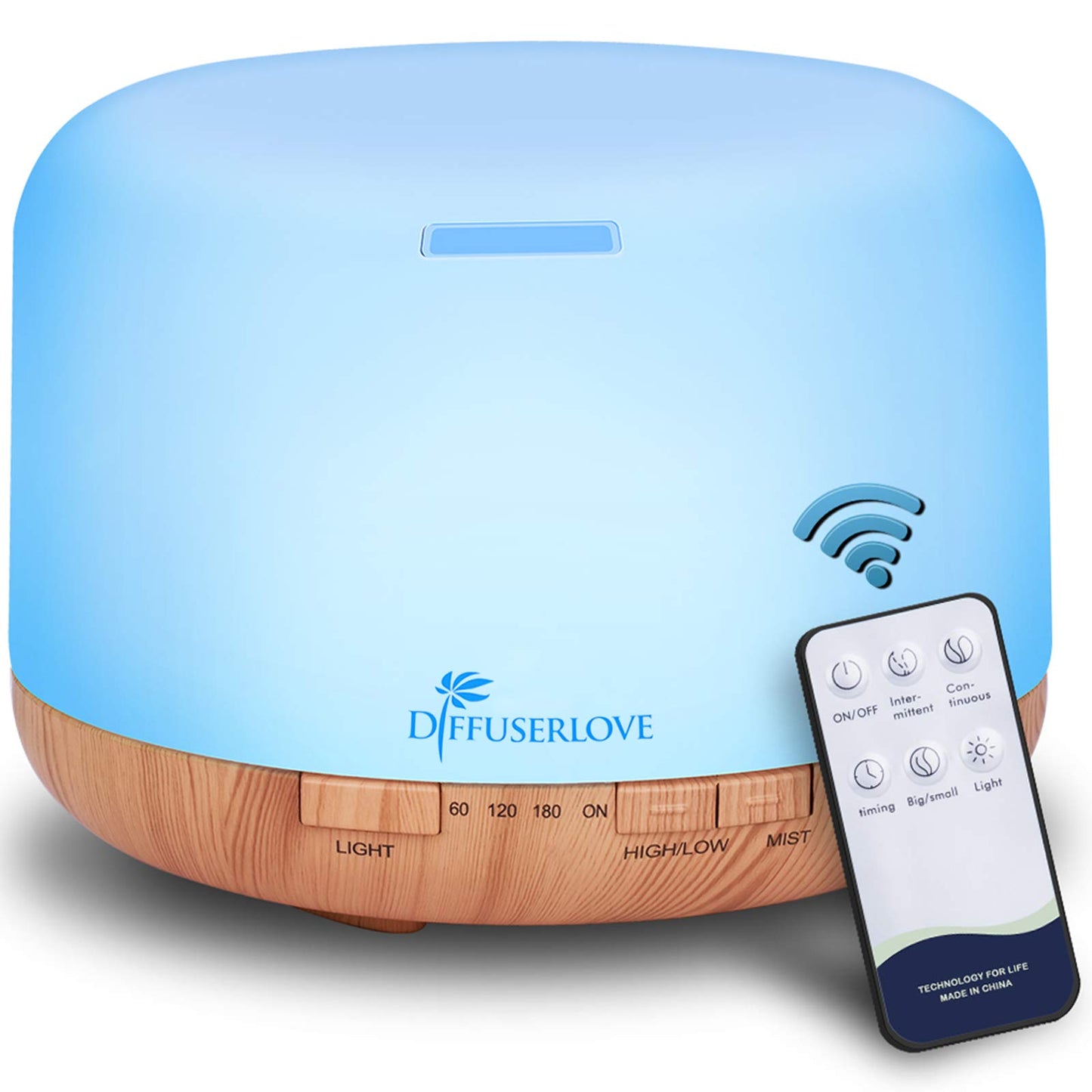 Diffuserlove Diffuseur d'Huiles Essentielles Electrique 500ML Télécommande Arômes Humidificateurs avec Design Muet, Minuterie et Arrêt Automatique sans Eau pour Bureau Salon, LED