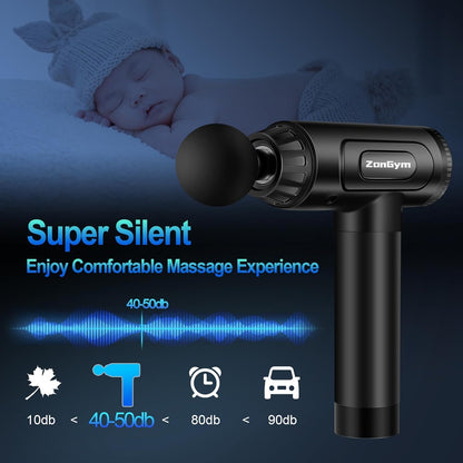 Pistolet de Massage Handheld Masseur Musculaire 30 Niveaux Réglables 6 Têtes de Massage Gun Super Silencieux LCD Masseur pour Récupération Relaxation Soulager Douleurs et Raideurs(Noir)
