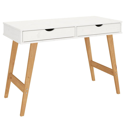 IDIMEX Bureau Milo en pin Massif lasuré Blanc avec 2 tiroirs de Rangement