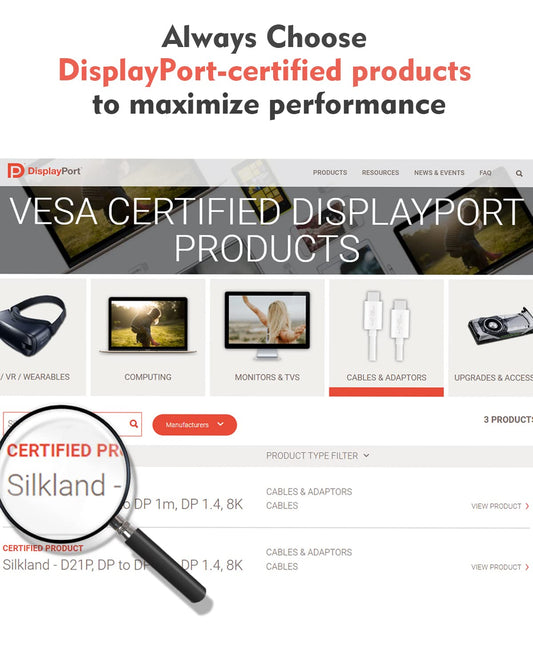 Silkland 8K Câble DisplayPort 1.4 2m, [Certifié VESA] 4K@144Hz/165Hz, 2K@240Hz, 8K@60Hz, 32.4Gbps Câble DP, HDR, G-Sync Free-Sync, DSC 1.2, Câble DP 1.4 pour 240Hz Moniteur Gaming/PC/Carte Graphique