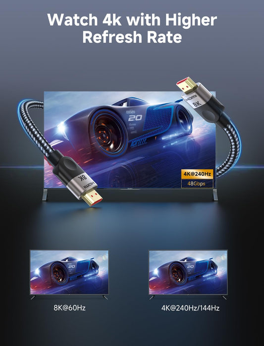 Southlight Câble HDMI 3M,Câble 2.1 HDMI 8K@60Hz 4K120Hz Ultra Haut Débit HDMI Cable 4K 240Hz 144Hz 120Hz 8K60Hz HDR10+ ARC eARC HDCP2.3 Netflix Roku TV PC Monitor Projecteur PS5 Xbox