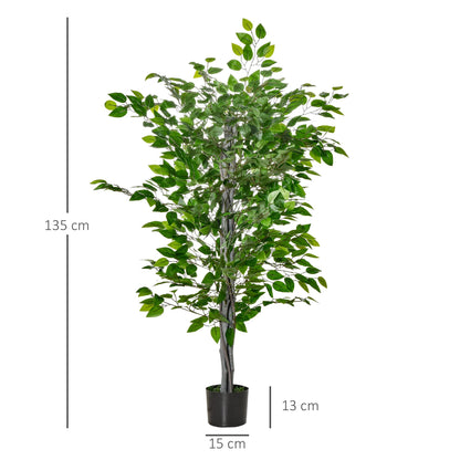 HOMCOM Arbre Artificiel Plante Artificielle ficus H.1,35 m Tronc Branches Liane Lichen Feuilles Grand réalisme Pot Inclus