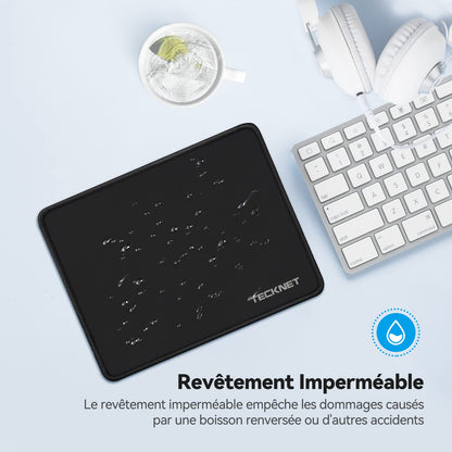 TECKNET Tapis de Souris, 27x21 cm Tapis de Souris Gamer Mousepad avec Base en Caoutchouc Imperméable et Antidérapante pour PC Bureau, Travail, Jeux, Ordinateur Portable, Ordinateur, Maison-Noir