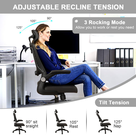 LEVIPE Chaise de Bureau - Ergonomique avec Support Lombaire, Accoudoirs, Appuie-tête réglables, Fauteuil d'ordinateur Pivotant à Haut Dossier Confortable pour Bureau à Domicile