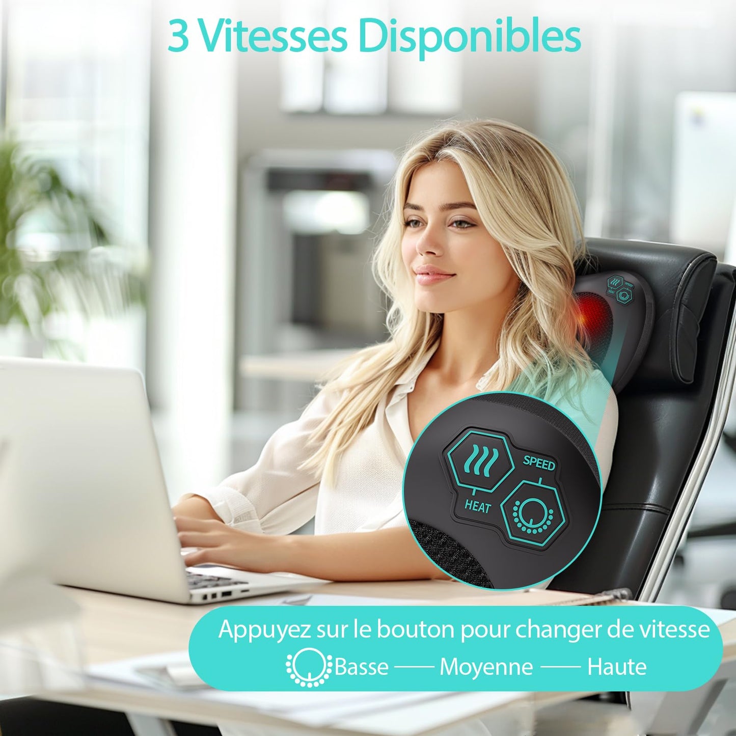 TAKRINK Coussin de Massage Shiatsu 8 Nœuds 3 Vitesses Réglables Rotation Bidirectionnelle Appareil de Massage pour Cou et Cervical Idéal Cadeau Anniversaire Homme Femme