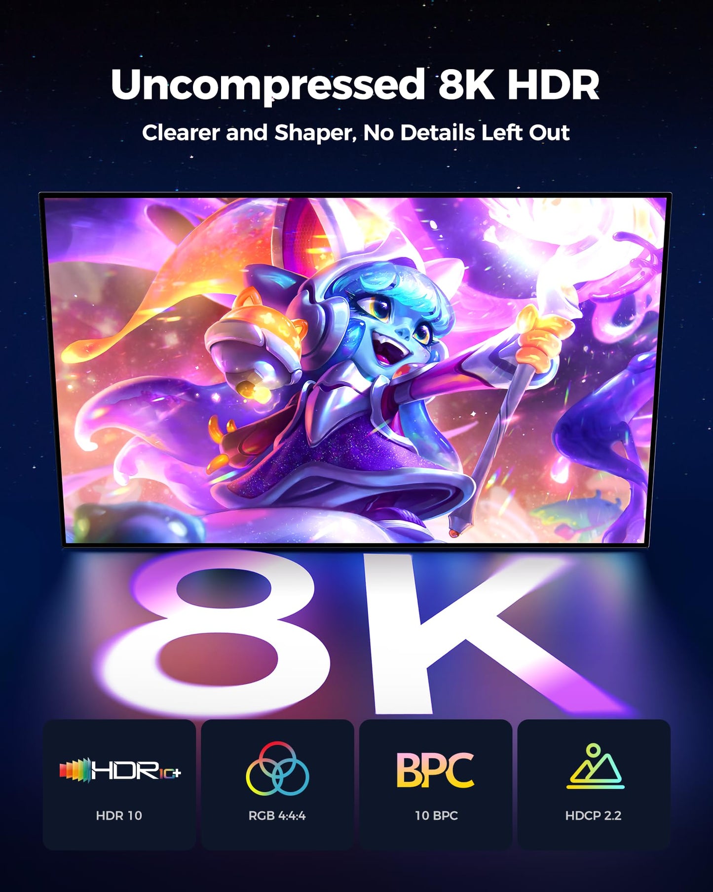 Silkland 8K Câble DisplayPort 1.4 2m, [Certifié VESA] 4K@144Hz/165Hz, 2K@240Hz, 8K@60Hz, 32.4Gbps Câble DP, HDR, G-Sync Free-Sync, DSC 1.2, Câble DP 1.4 pour 240Hz Moniteur Gaming/PC/Carte Graphique