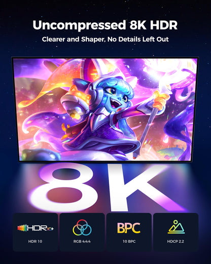 Silkland 8K Câble DisplayPort 1.4 2m, [Certifié VESA] 4K@144Hz/165Hz, 2K@240Hz, 8K@60Hz, 32.4Gbps Câble DP, HDR, G-Sync Free-Sync, DSC 1.2, Câble DP 1.4 pour 240Hz Moniteur Gaming/PC/Carte Graphique