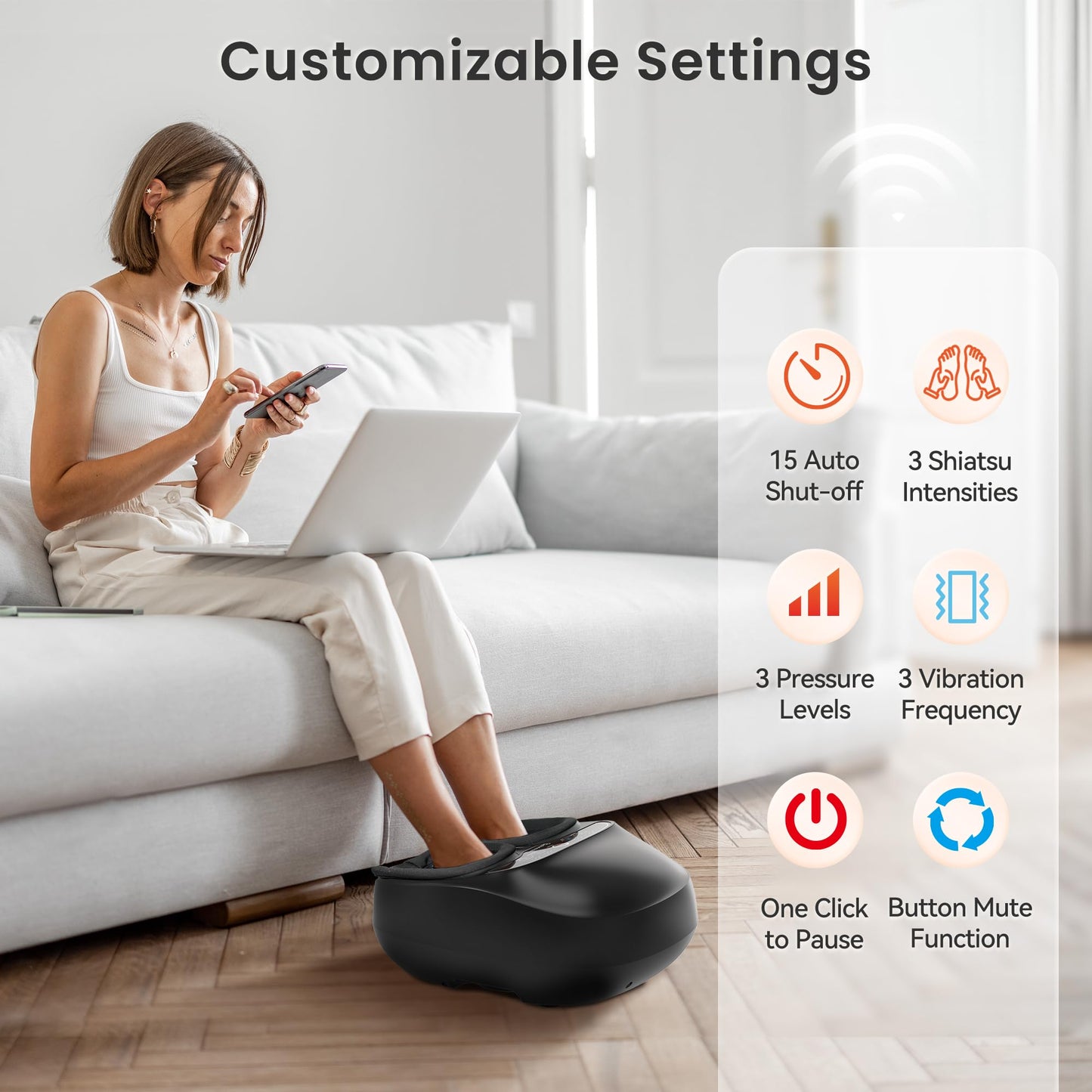 COMFIER Appareil de Massage Des Pieds, Massage Shiatsu des Pieds Avec Fonction de Chaleur, Pétrissage, Roulement et Compression d'air, Masseur de pieds électrique à 3 intensités,Jusqu'à la Pointure 46