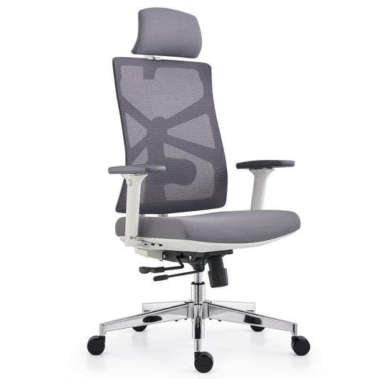 HOLLUDLE Chaise de Bureau Ergonomique avec Dossier Adaptable, Fauteuil D'ordinateur avec Accoudoirs 4D, Profondeur D'assise Réglable, Soutien Lombaire et Appui-tête 2D, Siège de Travail, Blanc