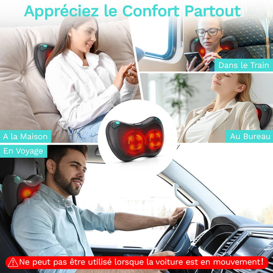 TAKRINK Coussin de Massage Shiatsu 8 Nœuds 3 Vitesses Réglables Rotation Bidirectionnelle Appareil de Massage pour Cou et Cervical Idéal Cadeau Anniversaire Homme Femme