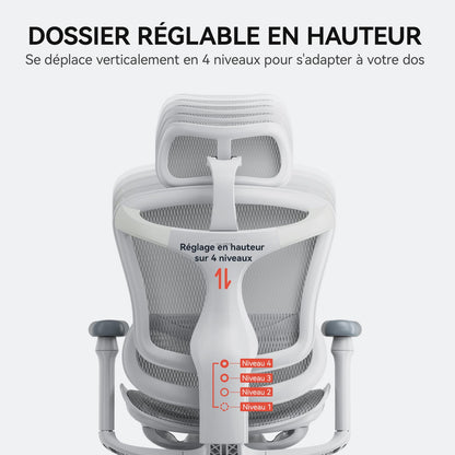 SIHOO Doro C300 Chaise de Bureau Ergonomique avec Accoudoirs Ultra Doux en 3D, Soutien Lombaire Dynamique pour Chaise Bureau à Domicile, Fauteuil de Bureau avec Dossier réglable(Blanc)