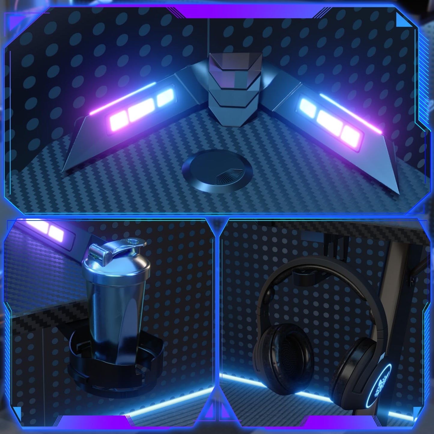 Devoko Bureau Gaming LED 120×60cm, Bureau Gamer avec Lumière RGB, Porte-gobelet et Crochet pour Casque, Table Informatique Ergonomique (Noir,120×60cm)