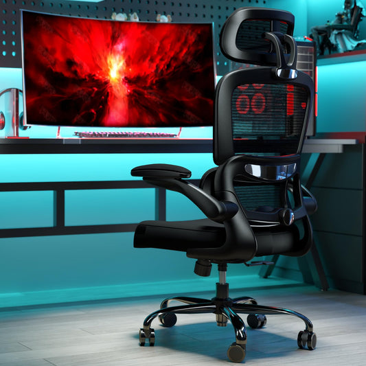 TRALT Chaise de Bureau Ergonomique Mesh - Ordinateur de Bureau avec Roues, Hauteur Réglable, Pivotante, Chaise de Travail (Noir)
