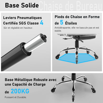 Fauteuil de Bureau, Chaise Ergonomique Gaming avec Repose-pieds Rétractable, Chaise de Bureau Confortable avec Roulettes en Caoutchouc et Coussins Lombaires, Fauteuil de Direction 200 kg (Noir)
