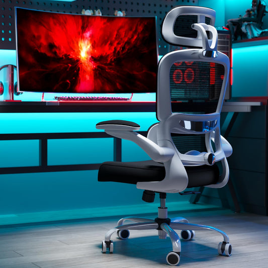TRALT Fauteuil de bureau ergonomique, maille, pivotant, réglable en hauteur, roulettes, noir et blanc
