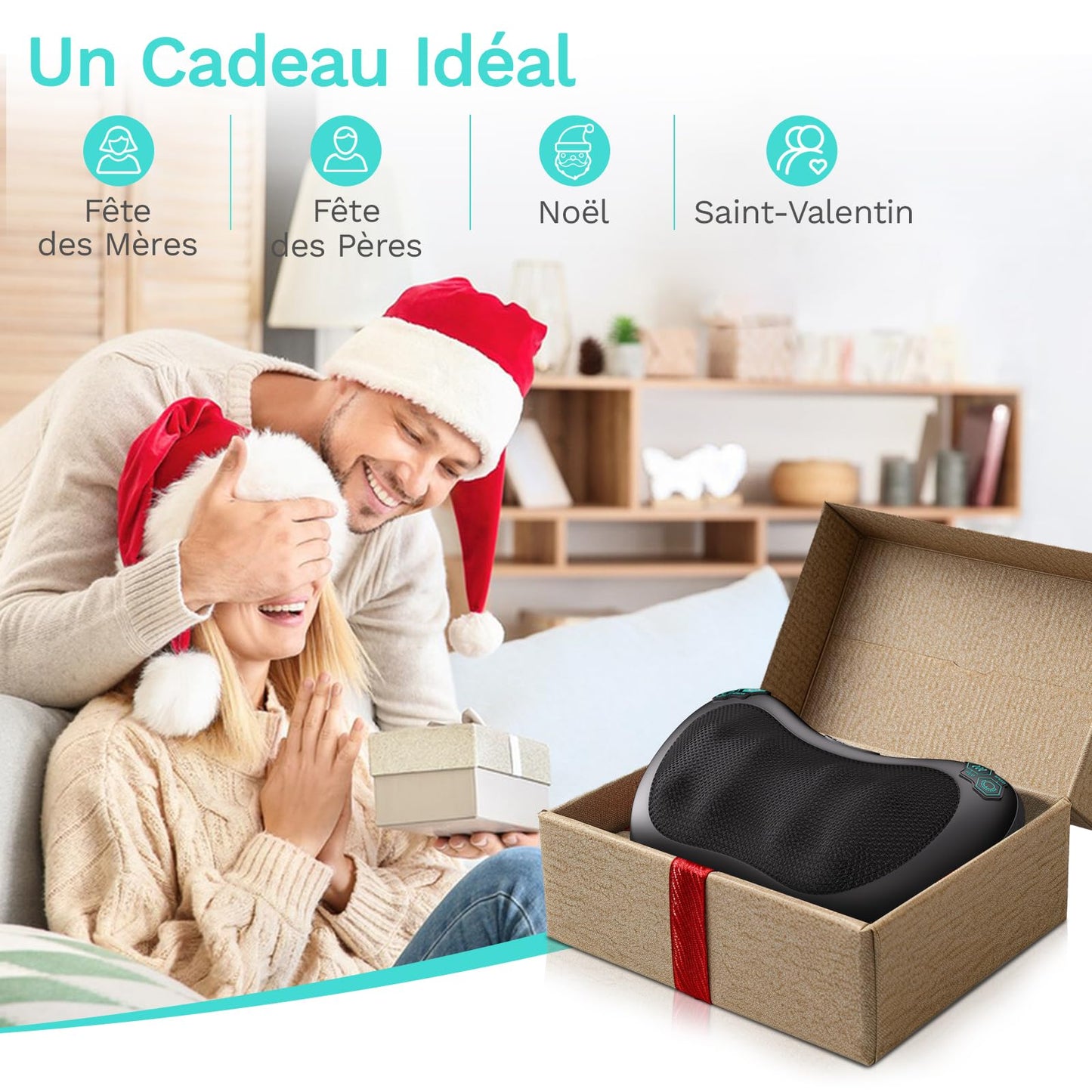TAKRINK Coussin de Massage Shiatsu 8 Nœuds 3 Vitesses Réglables Rotation Bidirectionnelle Appareil de Massage pour Cou et Cervical Idéal Cadeau Anniversaire Homme Femme