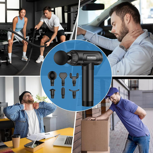 Pistolet de Massage Handheld Masseur Musculaire 30 Niveaux Réglables 6 Têtes de Massage Gun Super Silencieux LCD Masseur pour Récupération Relaxation Soulager Douleurs et Raideurs(Noir)