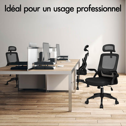 ALFORDSON Chaise de Bureau avec Support Lombaire pour Bureau à Domicile, Chaises D'ordinateur en Maille avec Appui-Tête, Accoudoir Rabattable, Chaise de Bureau Pivotante Inclinable, Noir