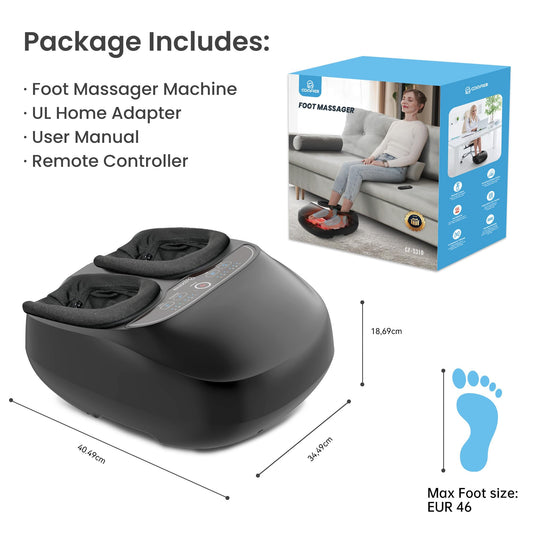 COMFIER Appareil de Massage Des Pieds, Massage Shiatsu des Pieds Avec Fonction de Chaleur, Pétrissage, Roulement et Compression d'air, Masseur de pieds électrique à 3 intensités,Jusqu'à la Pointure 46