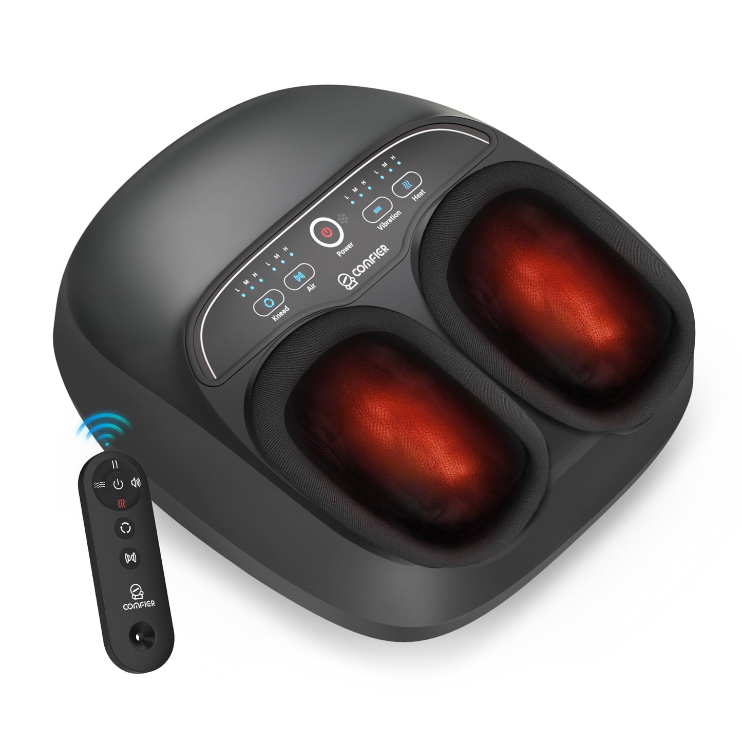 COMFIER Appareil de Massage Des Pieds, Massage Shiatsu des Pieds Avec Fonction de Chaleur, Pétrissage, Roulement et Compression d'air, Masseur de pieds électrique à 3 intensités,Jusqu'à la Pointure 46