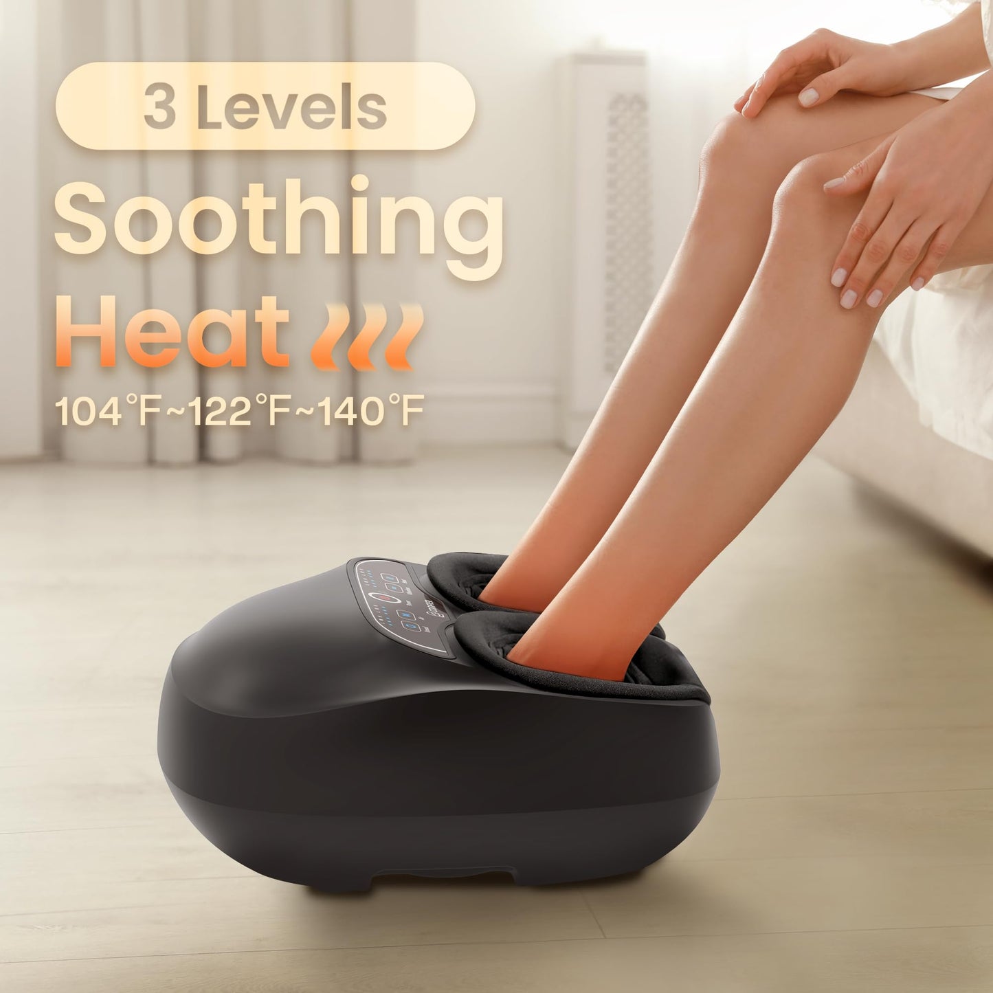 COMFIER Appareil de Massage Des Pieds, Massage Shiatsu des Pieds Avec Fonction de Chaleur, Pétrissage, Roulement et Compression d'air, Masseur de pieds électrique à 3 intensités,Jusqu'à la Pointure 46