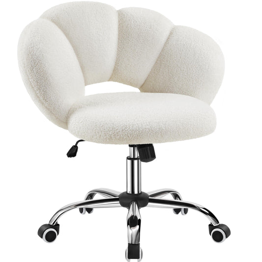Yaheetech Fauteuil de Bureau, Chaise Pivotante Ergonomique, Dossier Confort en Nuage, Réglable en Hauteur, Charge 136 kg, pour Salon Chambre Bureau, Blanc/Bouclé